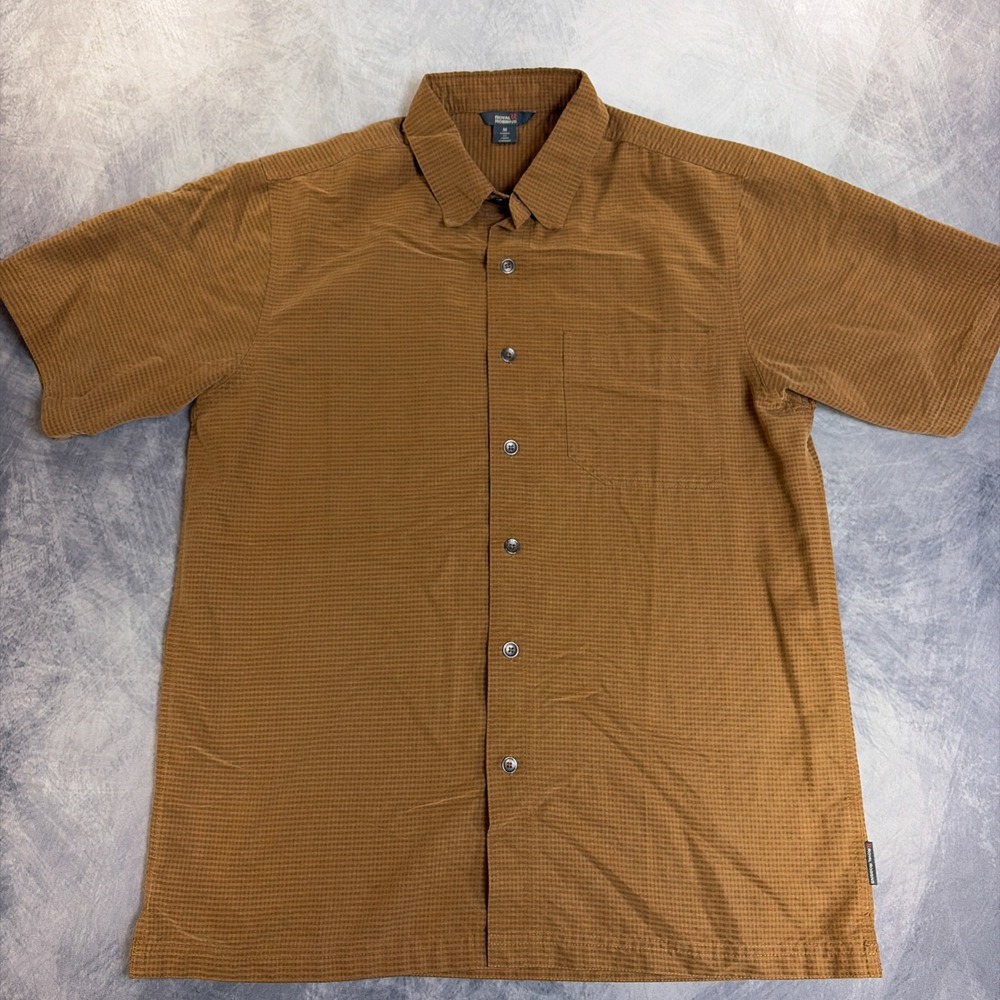 Royal Robbins Button Down Shirt Mens Medium Brown Micro Grid Texture